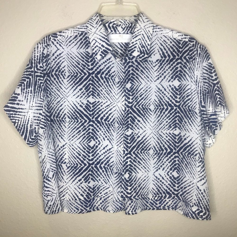 AMANDA UPRICHARD Graphic Cropped Print Blouse